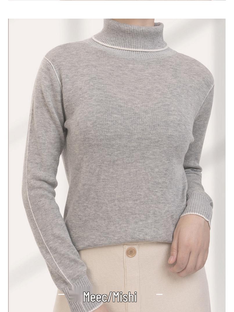

Women s High-Neck Cashmere Knit Sweater - Thick, Solid Color Winter Base Layer Large сірий колір