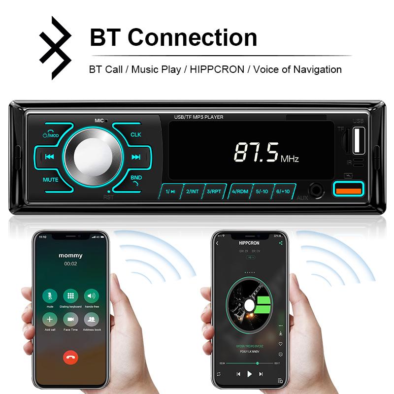 2026 Autoradio Universel Lecteur MP3 FM BT AUX Double USB TF Charge Rapide Éclairage 7 Couleurs Protection du Câblage Audio Voiture 1DIN Bluetooth Appel Mains Libres