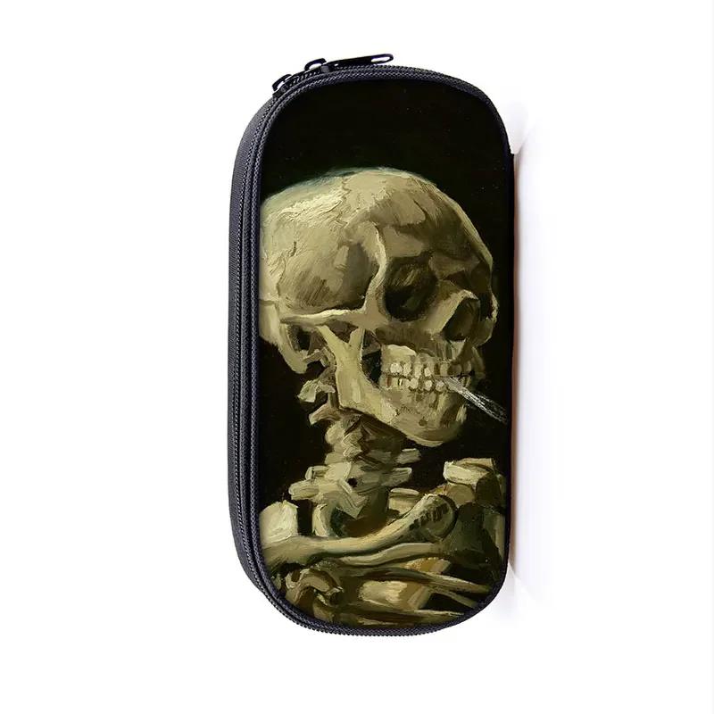 Famous Oil Painting Sunflower Skeleton Cosmetic Case Pencil Bag Van Gogh Stationary Bag Boys Girls Pencil Box School Supplies