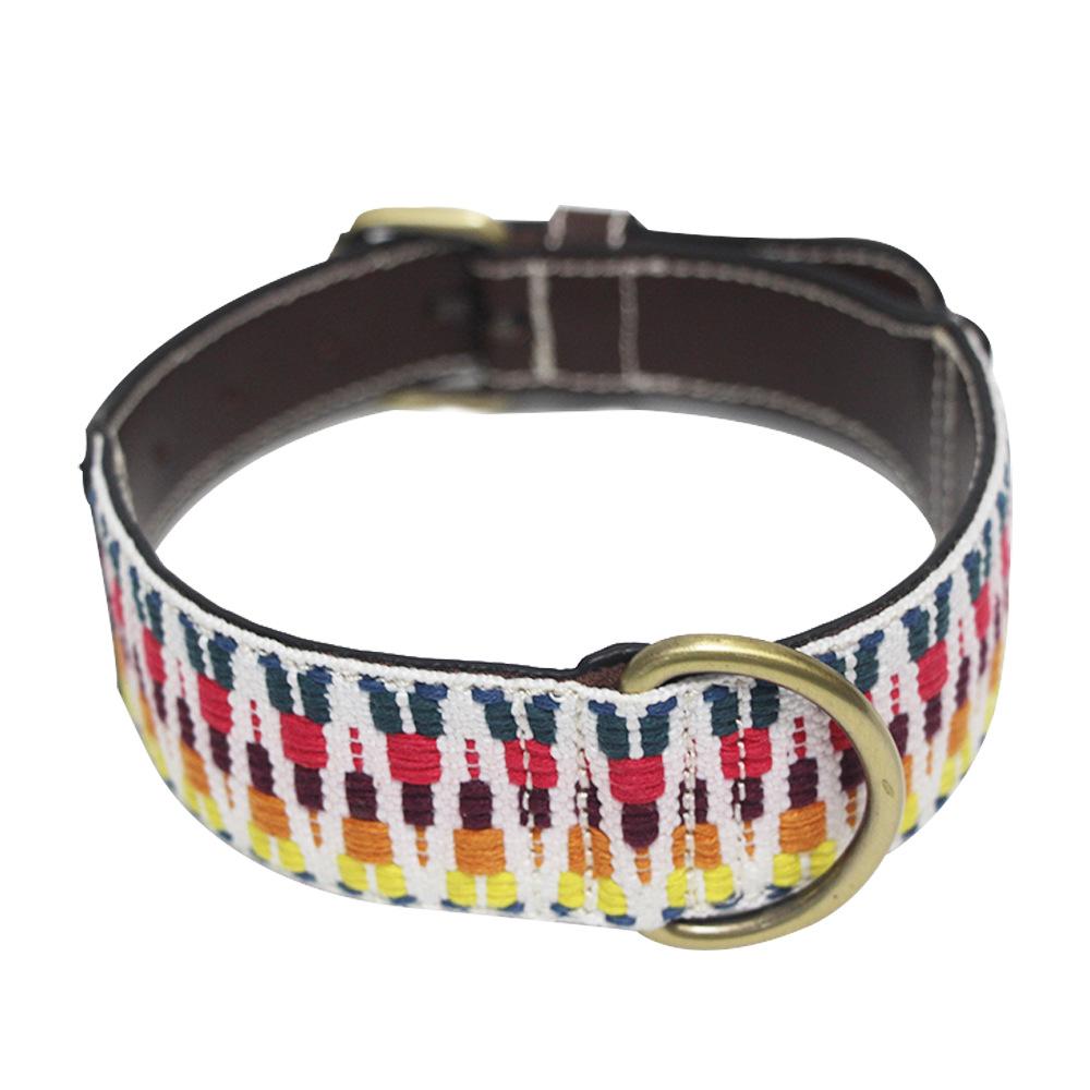 New Luxury Retro Knitted Embroidered Leather Dog Collar Soft and Adjustable Cowhide Dog Collar