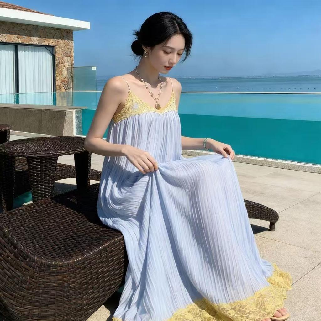 Seaside atmosphere long dress super fairy beach skirt women's summer Sanya seaside vacation dress suspender skirt