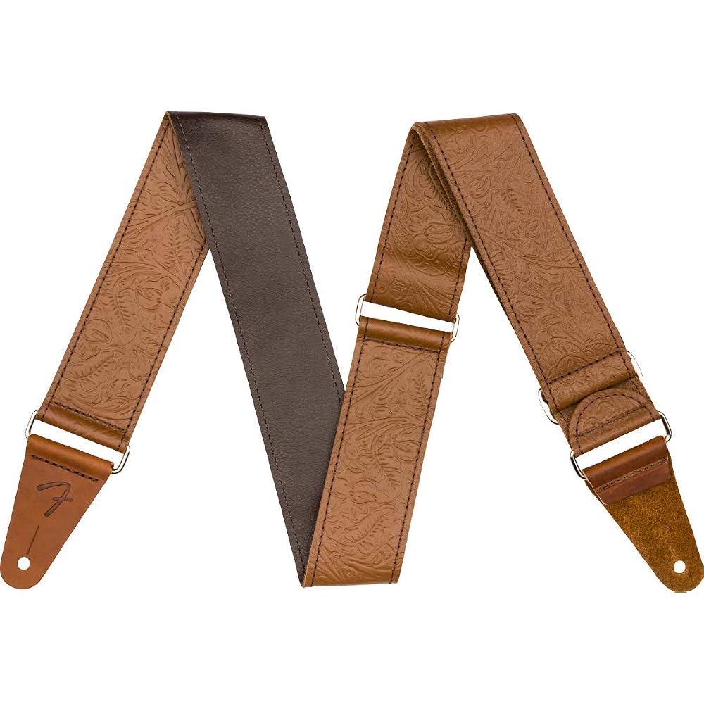 Fender Strap Tooled Leather Guitar Strap, 2”, Brown