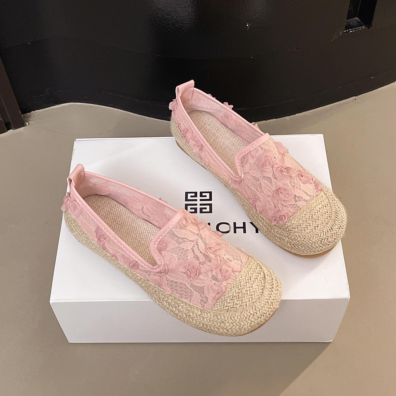 

Fashion 2025 Spring New Breathable Lace Linen Woven Bohemian Fisherman Loafers for Women Flat Soled Anti Slip Fashionable Outdoor Shoes 35
