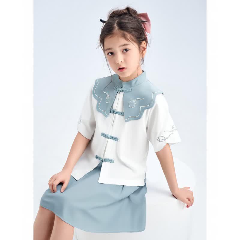 Montagut Girls' Chinese Style Embroidered Summer Two-Piece Set