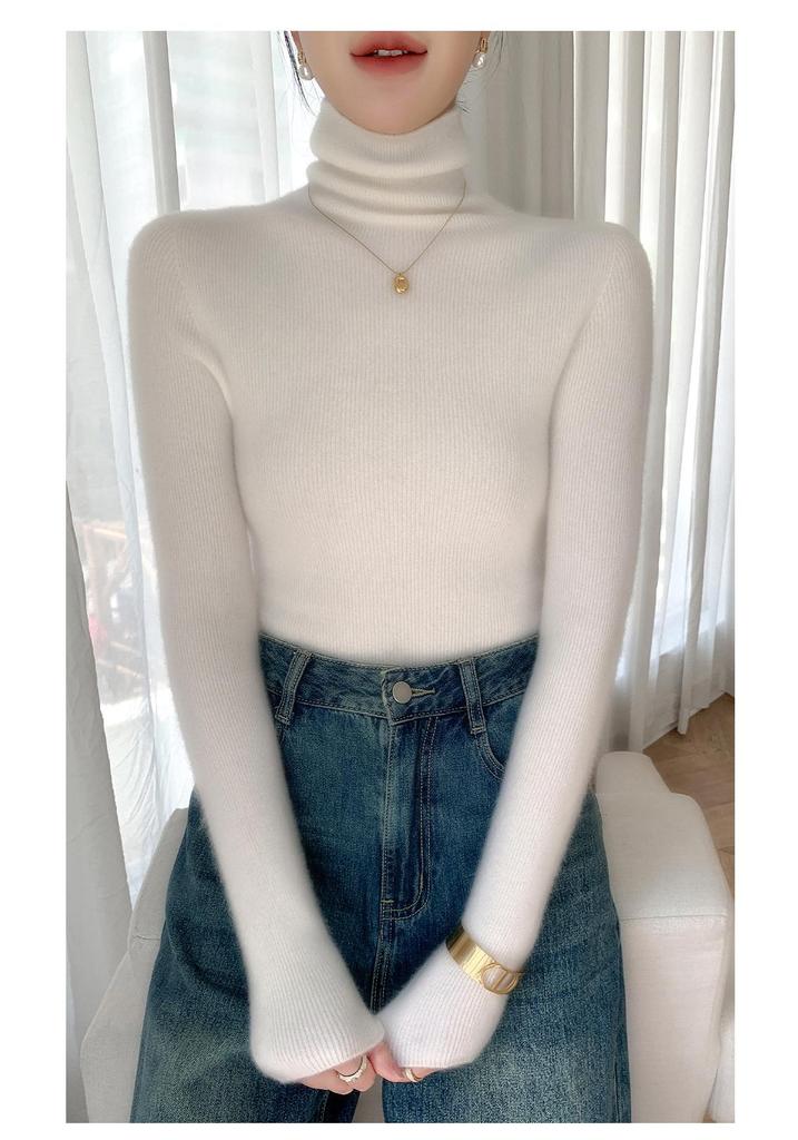 Autumn/Winter Women's Slim Fit High Neck Cashmere Knit Long Sleeve Pullover