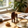 Neutral Retro Living Room Decor Vintage Longhorn Bull Sculpture, Rustic Farmhouse Animal Figurine, Western Style Pastoral Shelf Display Decorative