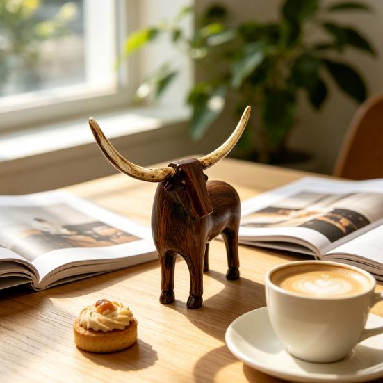 Neutral Retro Living Room Decor Vintage Longhorn Bull Sculpture, Rustic Farmhouse Animal Figurine, Western Style Pastoral Shelf Display Decorative