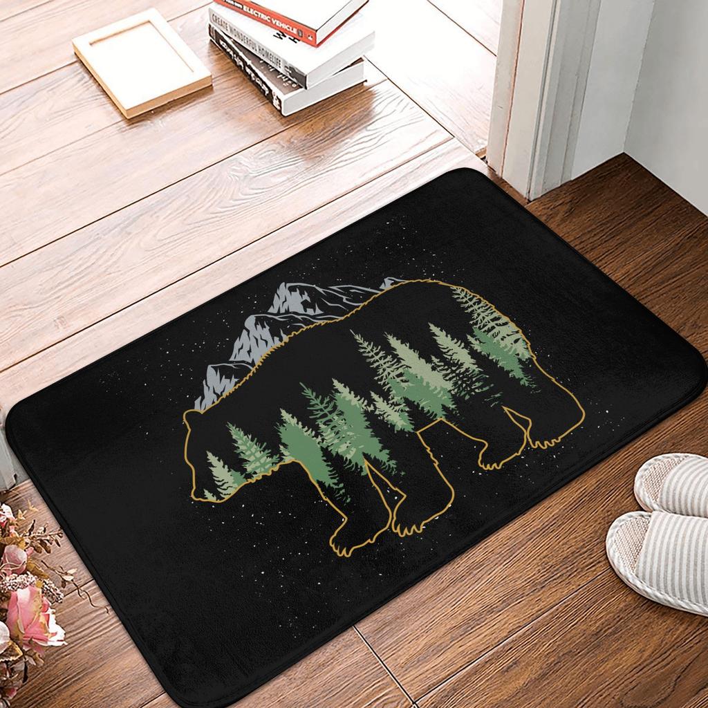 Grizzly Bear Landscape Front Door Mat Anti-Slip Outdoor Quick Dry Forest Spirit Animal Doormat Bedroom Entrance Rug Carpet