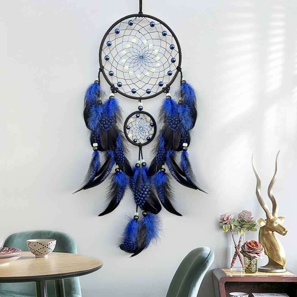 Handgewebter leuchtender Perlen-Traumfänger Buntes Feder-Wandbehang Feder-Windspiel Geschenk