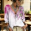 Women's Casual Printed V-Neck Ruffle Tie Blouse