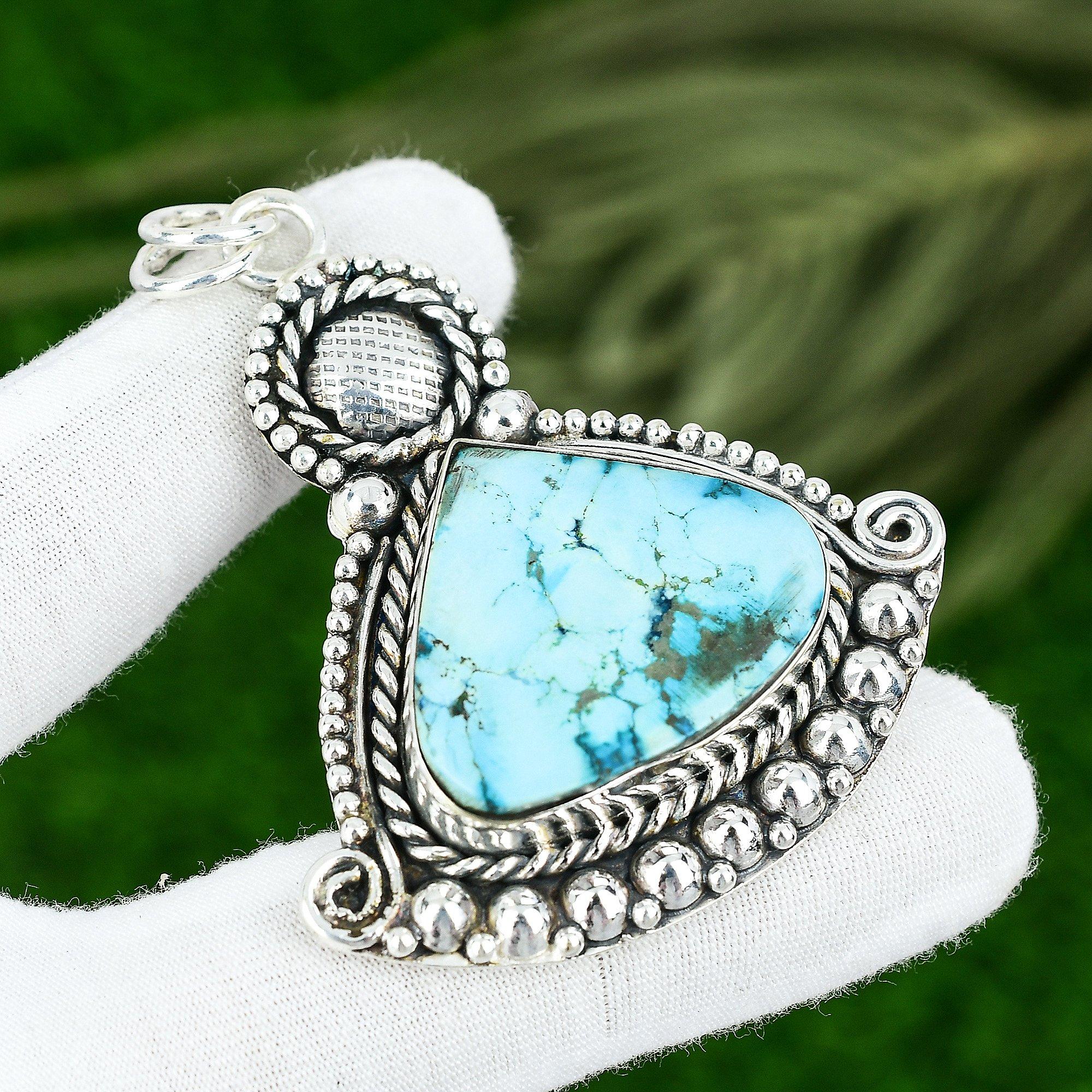 

Tibetan Turquoise Gemstone 925 Sterling Silver Bezel Elegant New Pendant Jewelry