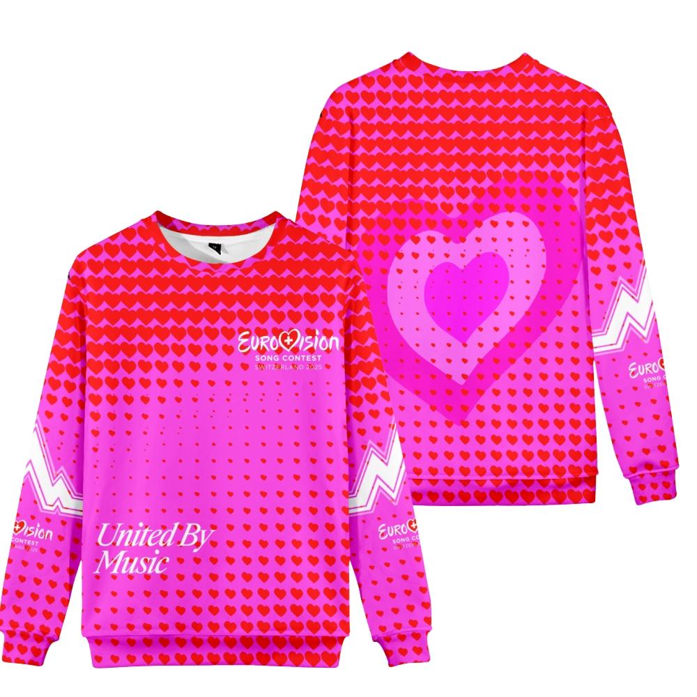 

Женские и мужские толстовки с принтом конкурса песни «Евровидение-2025» с круглым вырезом, толстовки мужские, дорожные, мужской топ, уличная одежда, спортивный костюм для активного отдыха XS