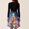 Women's Casual Fashion V Neck Long Sleeve Christmas Printed Party Vintage Long Dresses