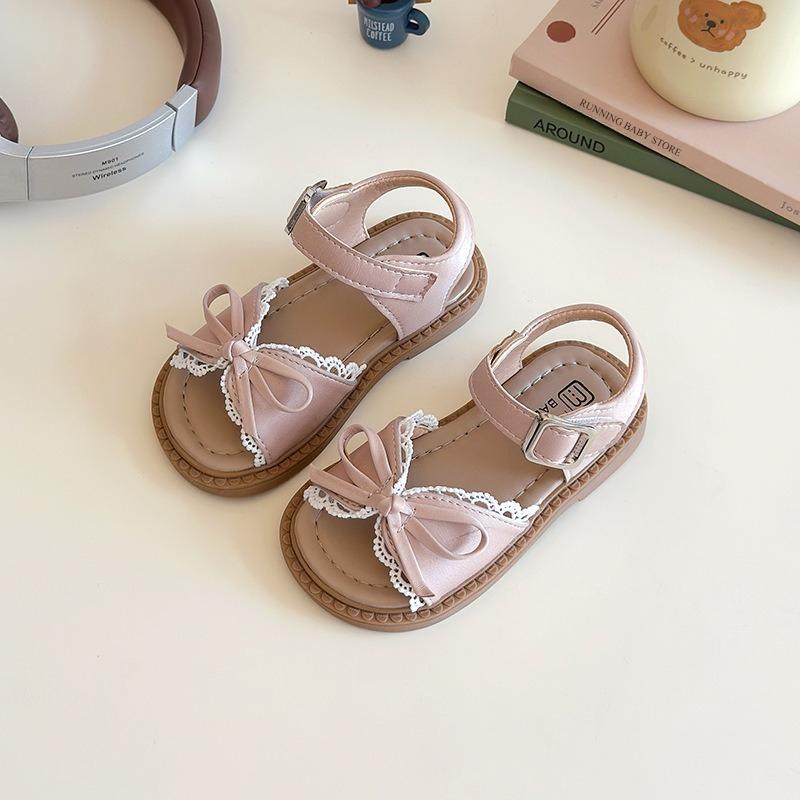 

Girls Cute Lace Trim Bow-knot Princess Sandals Korean Style Summer Little Girl Soft Sole Beach Shoes Trendy Footwear I04134 21 розовый
