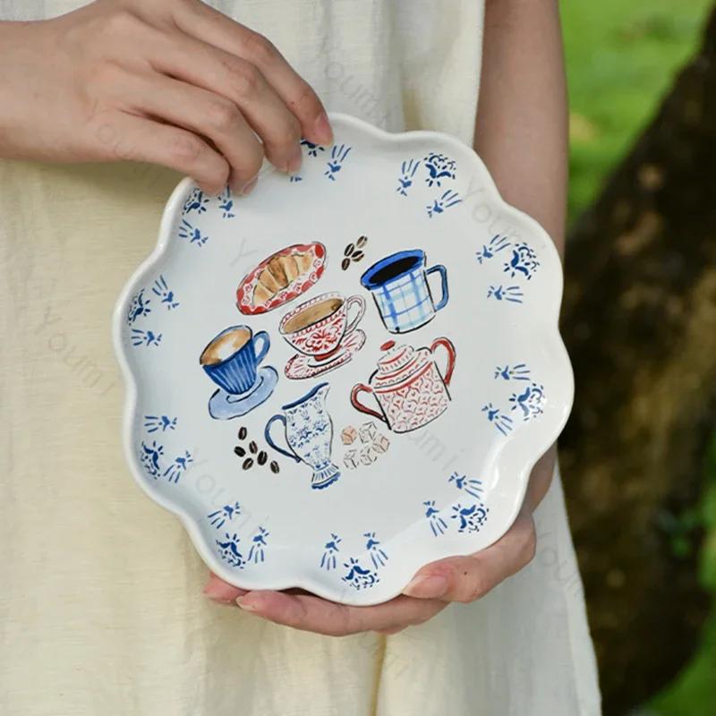 French Style Cute Ceramic Plate High End Coffee Shop Afternoon Tea Exquisite Dessert Plate Home Delicious Pasta Dining Plates