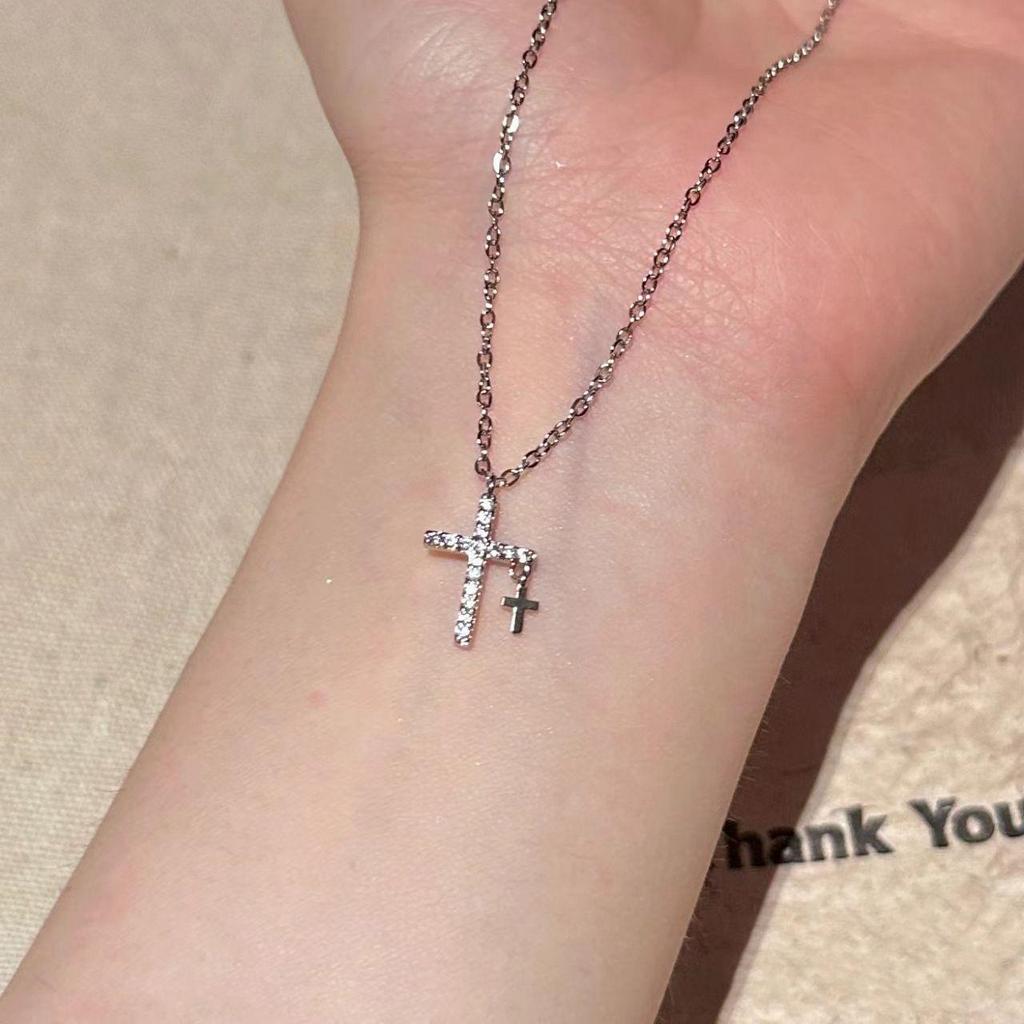 Zircon Cross Titanium Steel Necklace for Women - Elegant, Durable, and Non-Fading Clavicle Chain