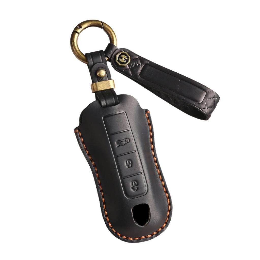 For Porsche Luxury Leather Car Key Cover Macan 718 Cayenne Paramera 911 958 Taycan Car Key Fob Key Outer Ring
