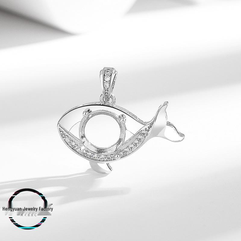 Dolphin Pendant Necklace: Empty Setting for DIY with Round Huazi Diamond – Imitation 925 Silver Round 7mm