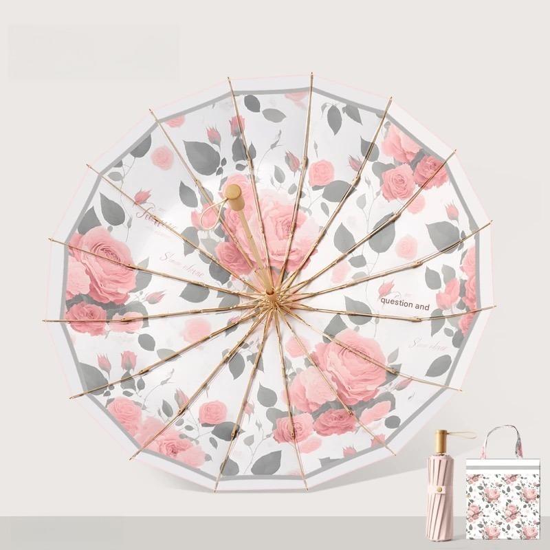 Colored Glue Umbrella Cloth Sun-protective UV-protective Folding Rainproof Windproof Dual-purpose Women's Craft Umbrella
