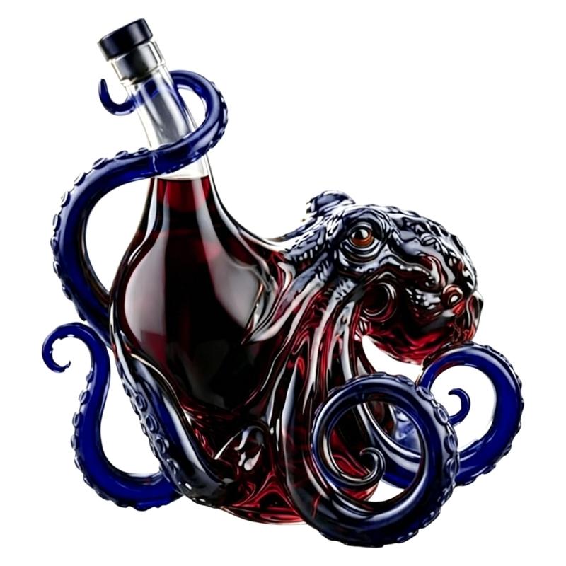 Exquisite Octopus Sculpted Glass Bottle For Liquid Dispensing And Artistic Display Transparent Color
