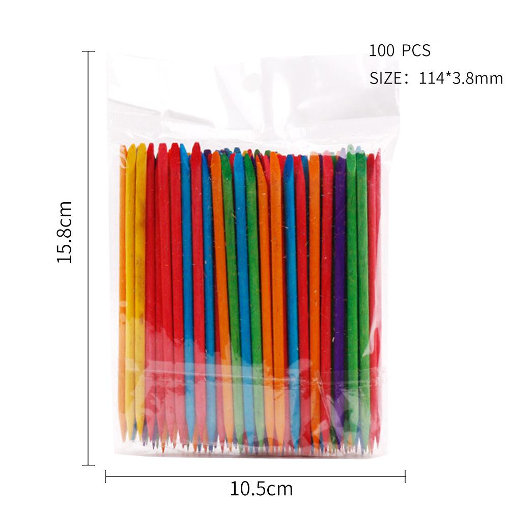 100pcs Cuticle Pusher Remover Beech Stick Dead Skin Push Nail Art Tools Rhinestones Picker Bead Pusher Manicure Pedicure Care