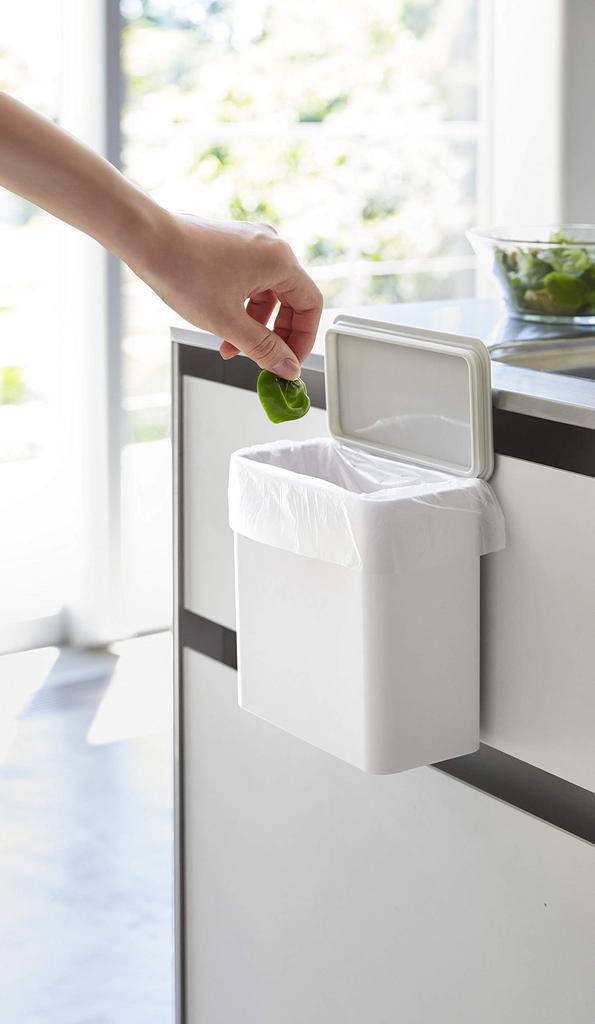 Yamazaki Magnetic & Sink Door Trash Can, White, Approx. W17 x D9.5 x H17cm, Plate, Magnetic, with Lid, Trash Can 4701