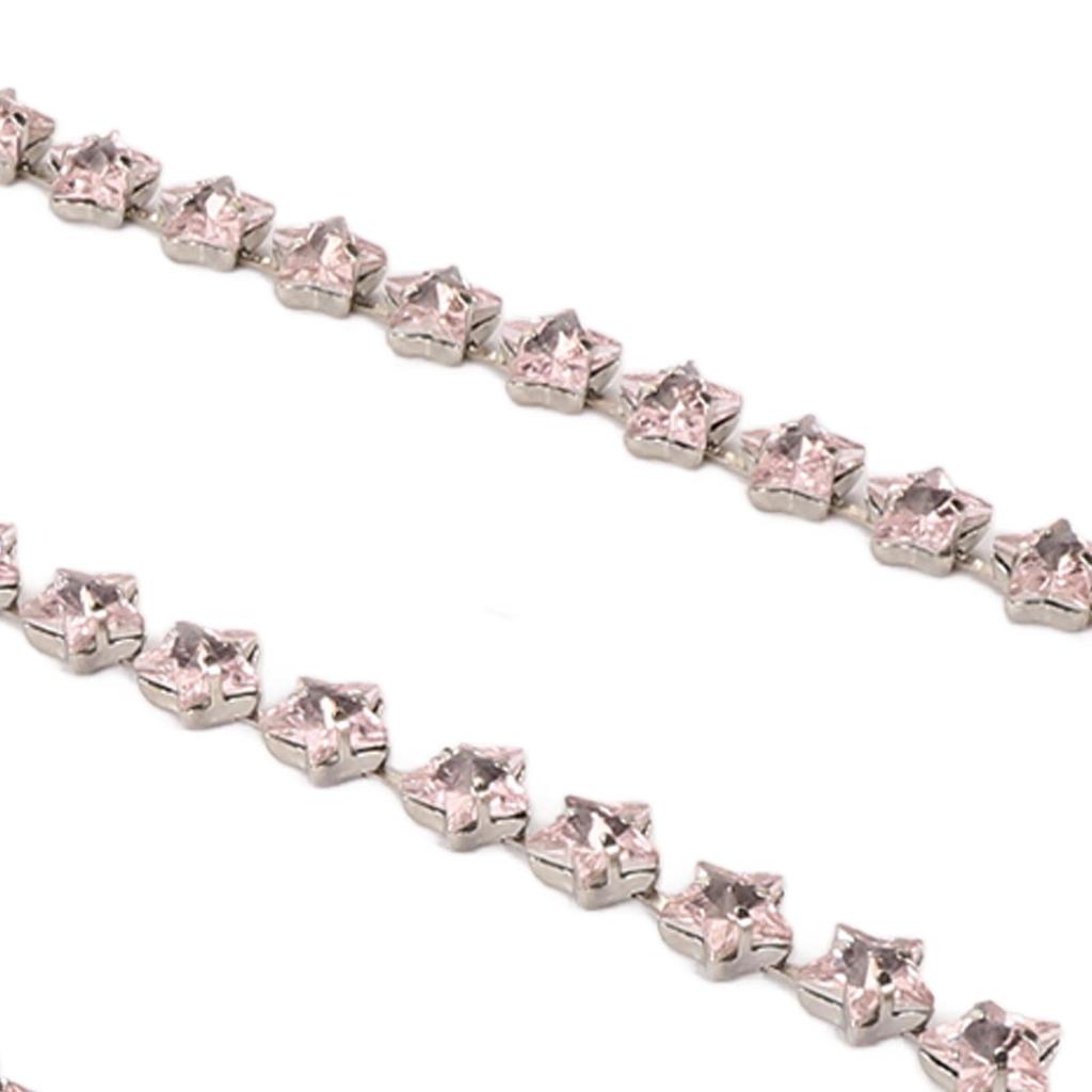 3.28ft Star Rhinestone Trim Chain 0.4in Width DIY Cuttable Colorfast Sew On Iron Rhinestone Claw Chain for Decoration Sewing Pink