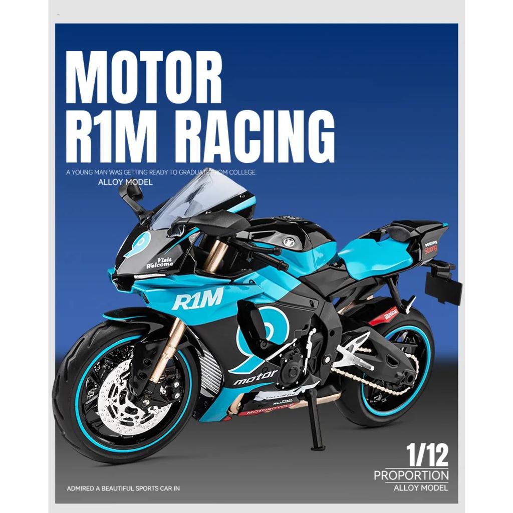 1/12 Yamaha YZF-R1M Alloy Racing Motorcycle Model Simulation Diecast Metal Cross-Country Motorcycle Model Sound and Light Kids Toy Gift