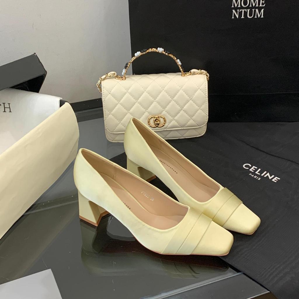 French satin square head thick heel high heels women's 2025 new champagne bridesmaid shoes fairy style temperament