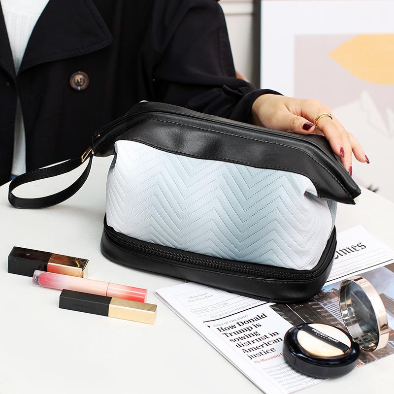 Gradient Color Pu Makeup Bag Skin Care Product Storage Bag Travel Large Capacity Double-layer Toiletry Bag Fashionable