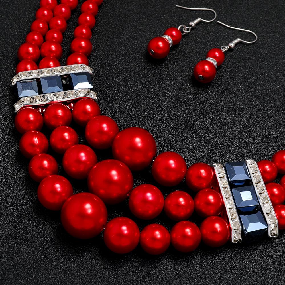 Imitation Pearl Fashion Pure Handmade Exaggerated Women Beaded Collar Multi Layer Necklace