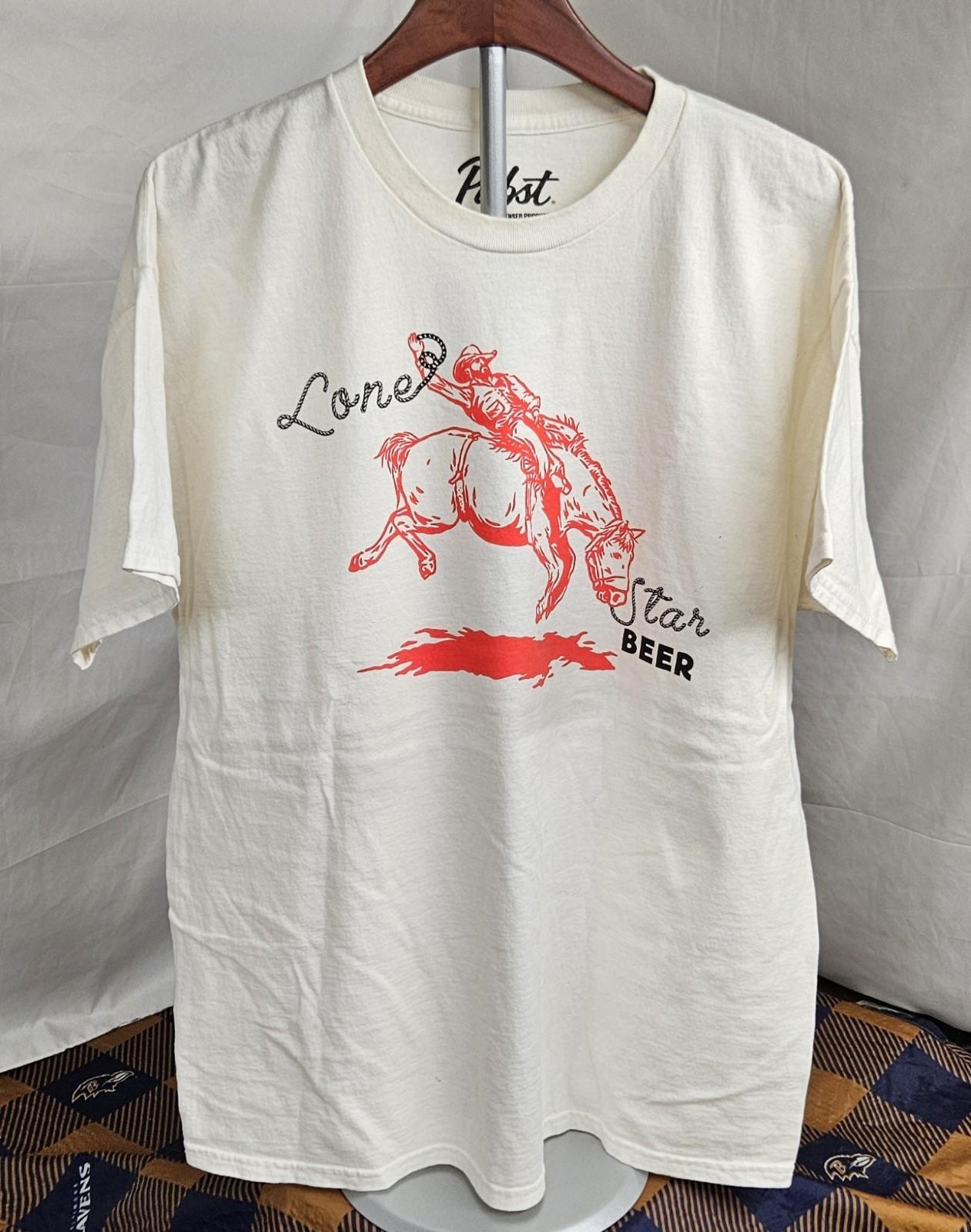 Men s Pabst Lone Star Beer Rodeo Graphic Tee Size Large White Unisex T-Shirt M