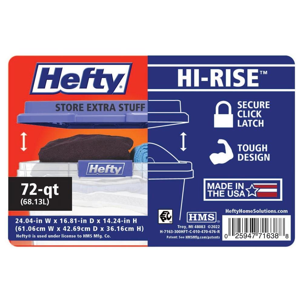 Clear Plastic Storage Bin 72 Quart Stackable with HI-RISE Lid Durable Organizer Garage Home Adult Use Carrying Handles