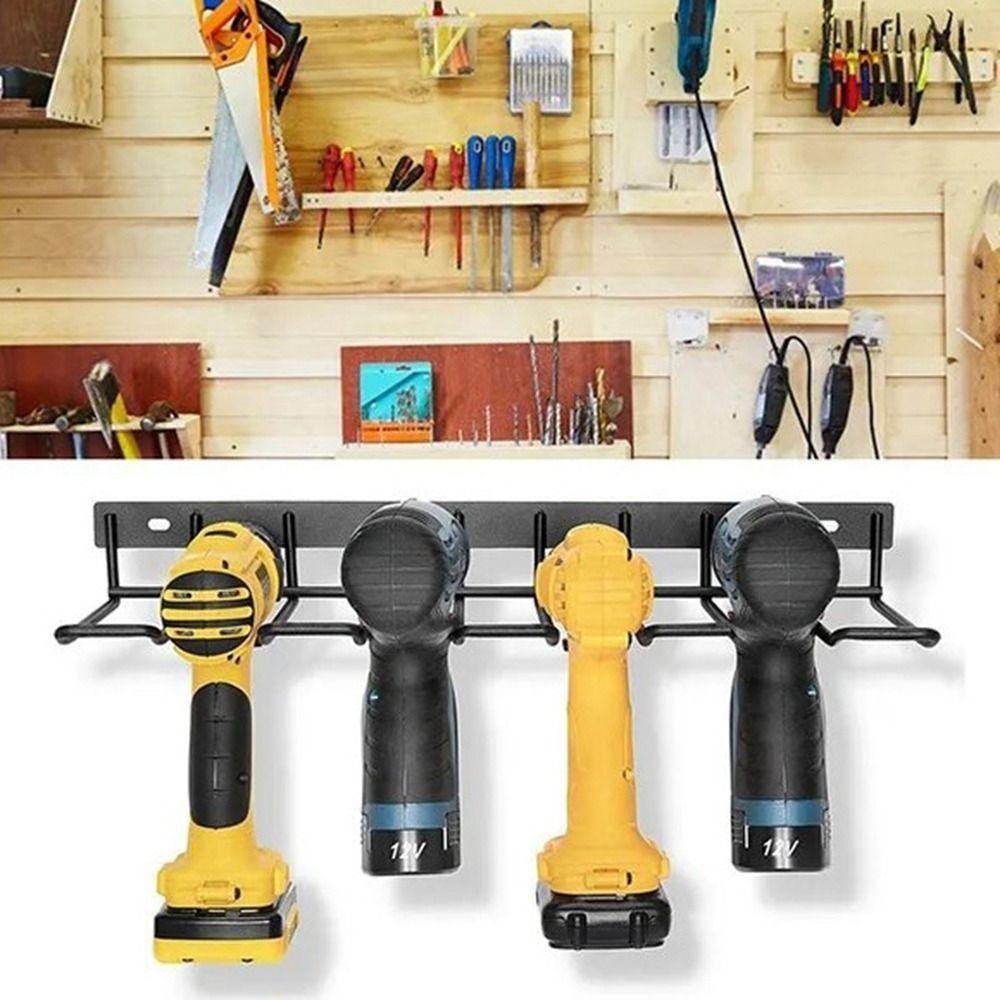 Iron Hand Power Tool Organizer Rack Wall Mounted Black Floating Tool Shelf Heavy Duty Space Saving Electric Drill Tools Shelf