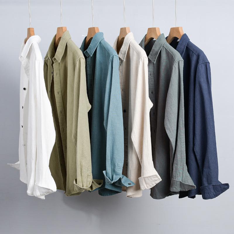 Men's Ramie Long-Sleeve Shirt - Spring/Autumn Casual Loose Fit, Youth Classic Style (Model 9798)