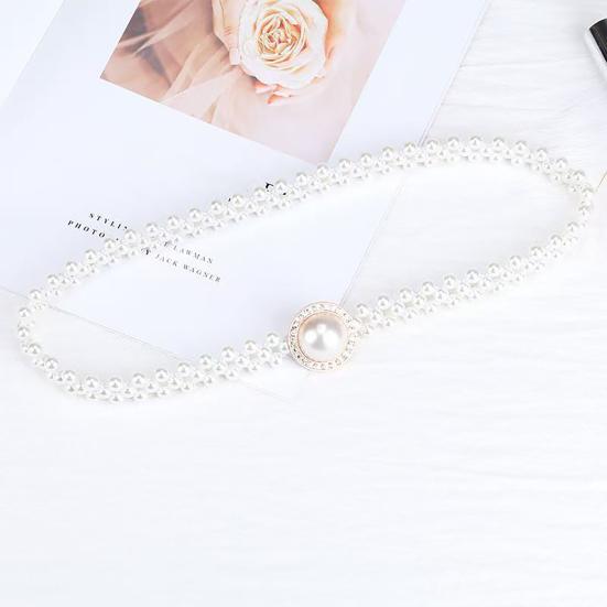Yousheng Waist Chain Imitation Pearls 3D Flower Decor Waist Chain Adjustable Fit Retro Dress Waist Belt Special Occasions Accessory