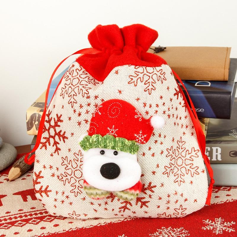Christmas Gift Bag New Linen Cartoon Christmas Candy Bag Handbag Santa Claus Gift Bag