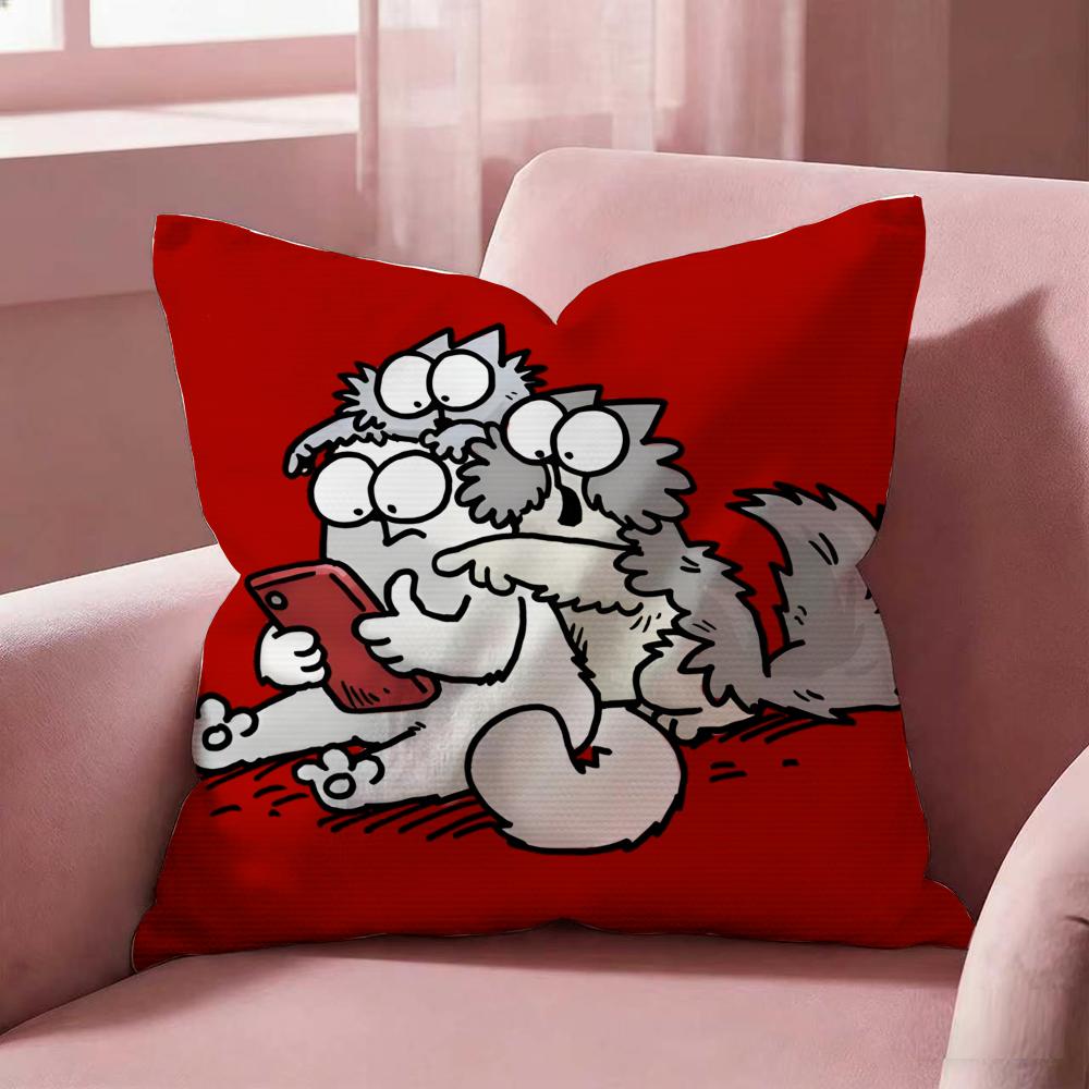 S-Simon'S Cat Cushion Cover Fabric Soft Furnishing,Pillowcase, Cushion Cover, Sofa Pillow, Home Decoration