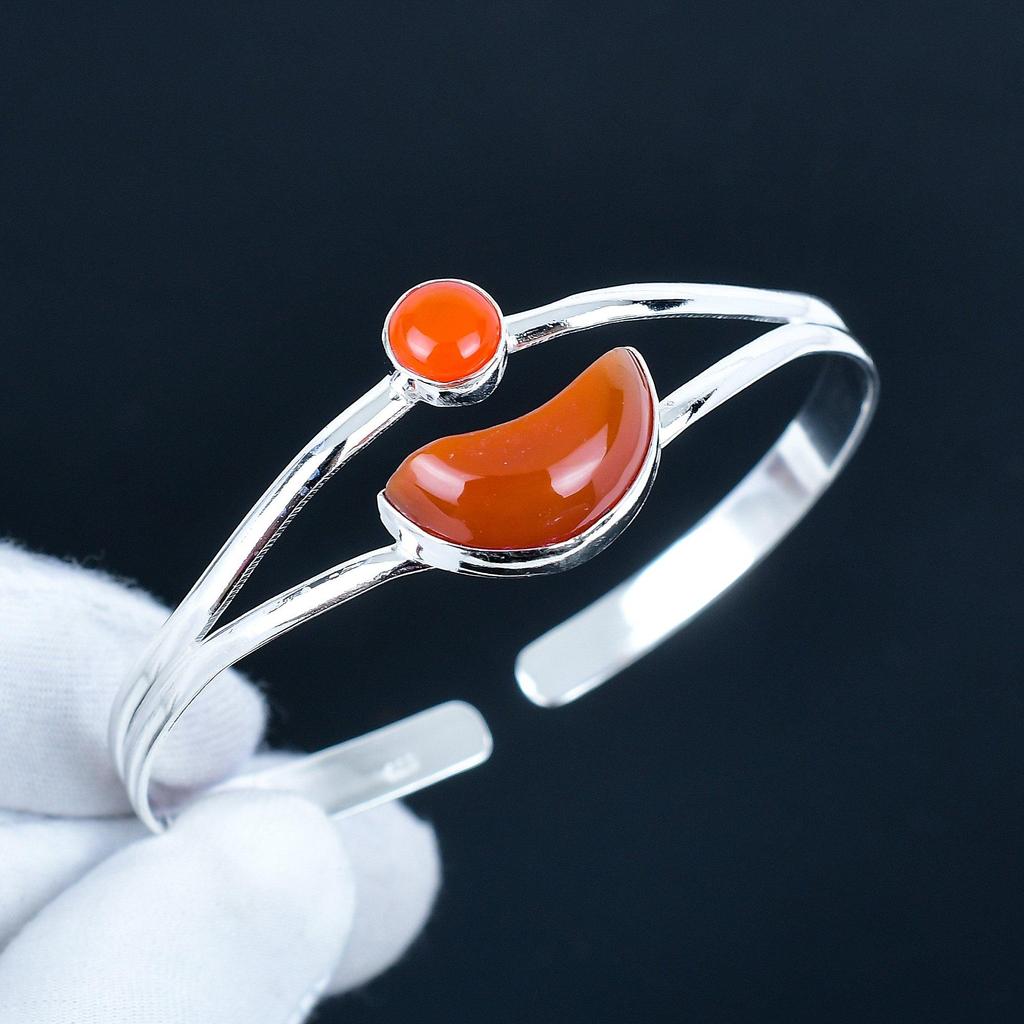 Beautiful Carnelian Gemstone Handmade Cuff Bangle 925 Sterling Silver Cuff Bangle, Carnelian Bracelet For Wife , Unisex Bangle, Christmas Day Gift