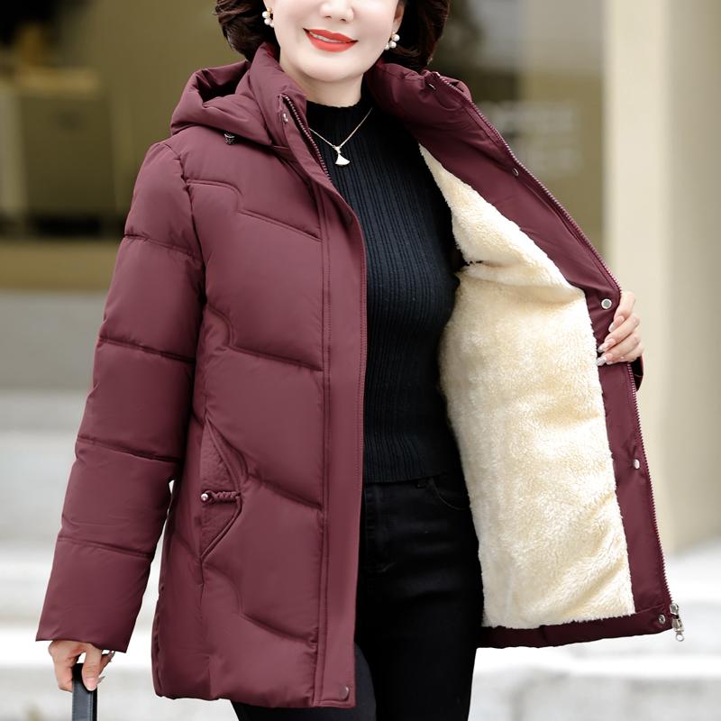 

Зимние пальто для женщин среднего возраста с капюшоном, элегантные, толстые, теплые, больших размеров, парки, женские куртки 4XL вино красного