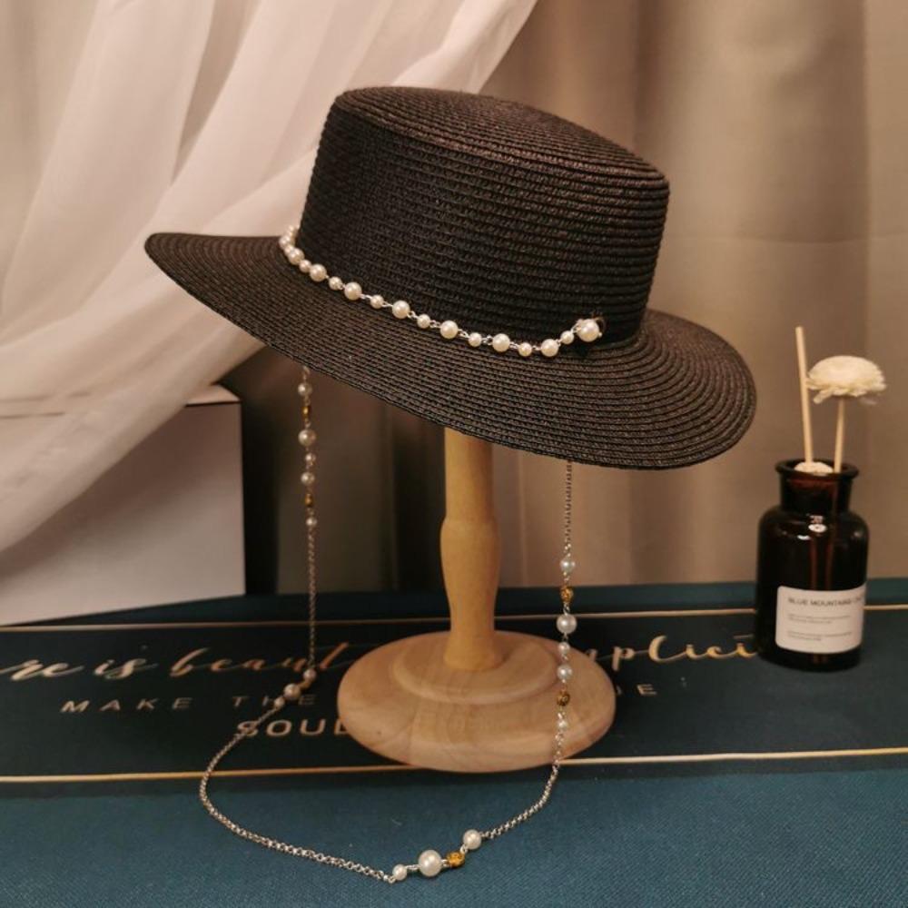 

Sun Protection Wide Brim Hats with Seashell Beaded Chain Straw Sun Visors New Sun Cap Women Girls чорний