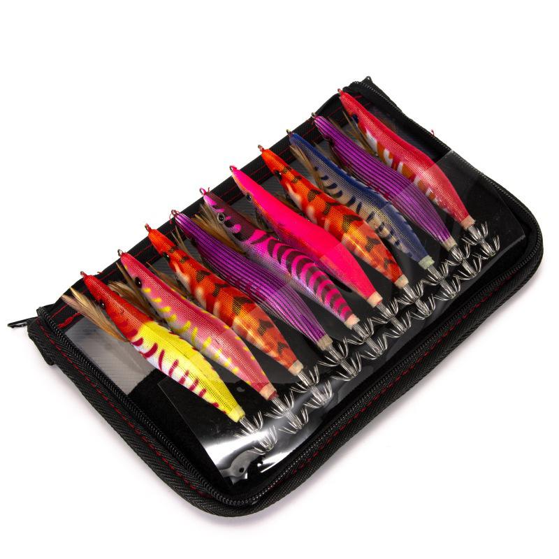 Set de señuelos luminosos fluorescentes para pesca de calamar y camarón