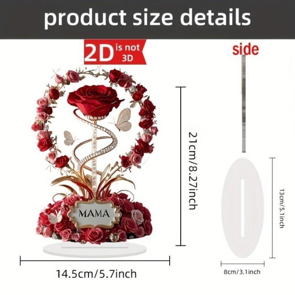 Decora 2D Acrylic Ornament Acrylic Material Red Rose Desk Decor Elegant Mother Gift Gift