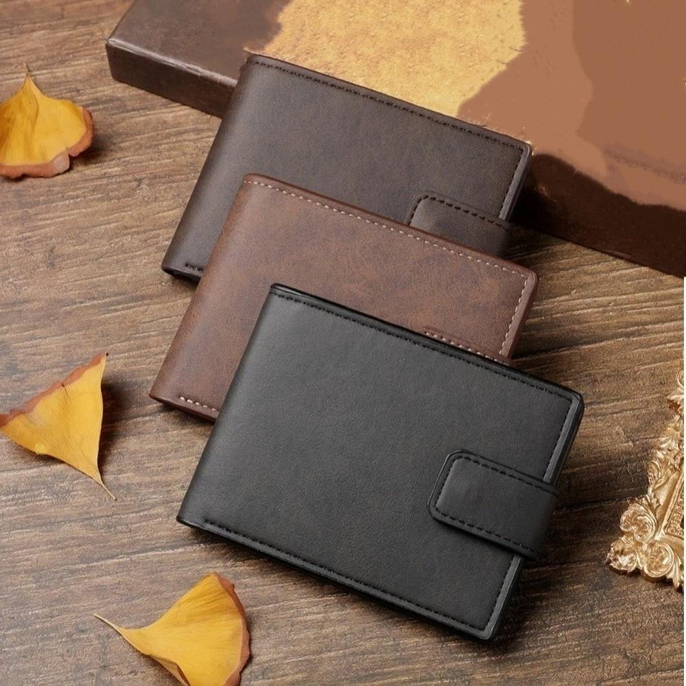 Vintage with Multiple Card Slots Short Wallet Slim PU Leather Card Holder Purses Button Closure Coin Pouch Men
