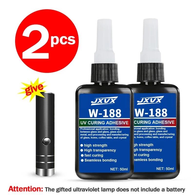 LOOLIFL 50g New W-188 High-Strength UV-Curing Resin Adhesive, Suitable for DIY Projects, Bonding and Welding Glass, Metal, Ceramics, and ABS