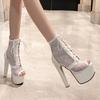 Women's high-heeled sandals sexy European and American style waterproof table thick heel large size hollow fish mouth shoes