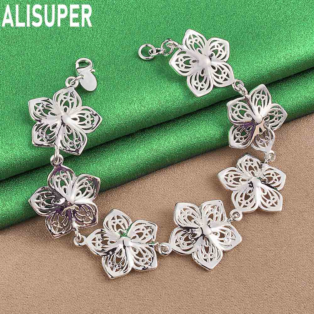 925 Sterling Silver Vintage Openwork Floral Bracelet - Exquisite Gift Jewelry