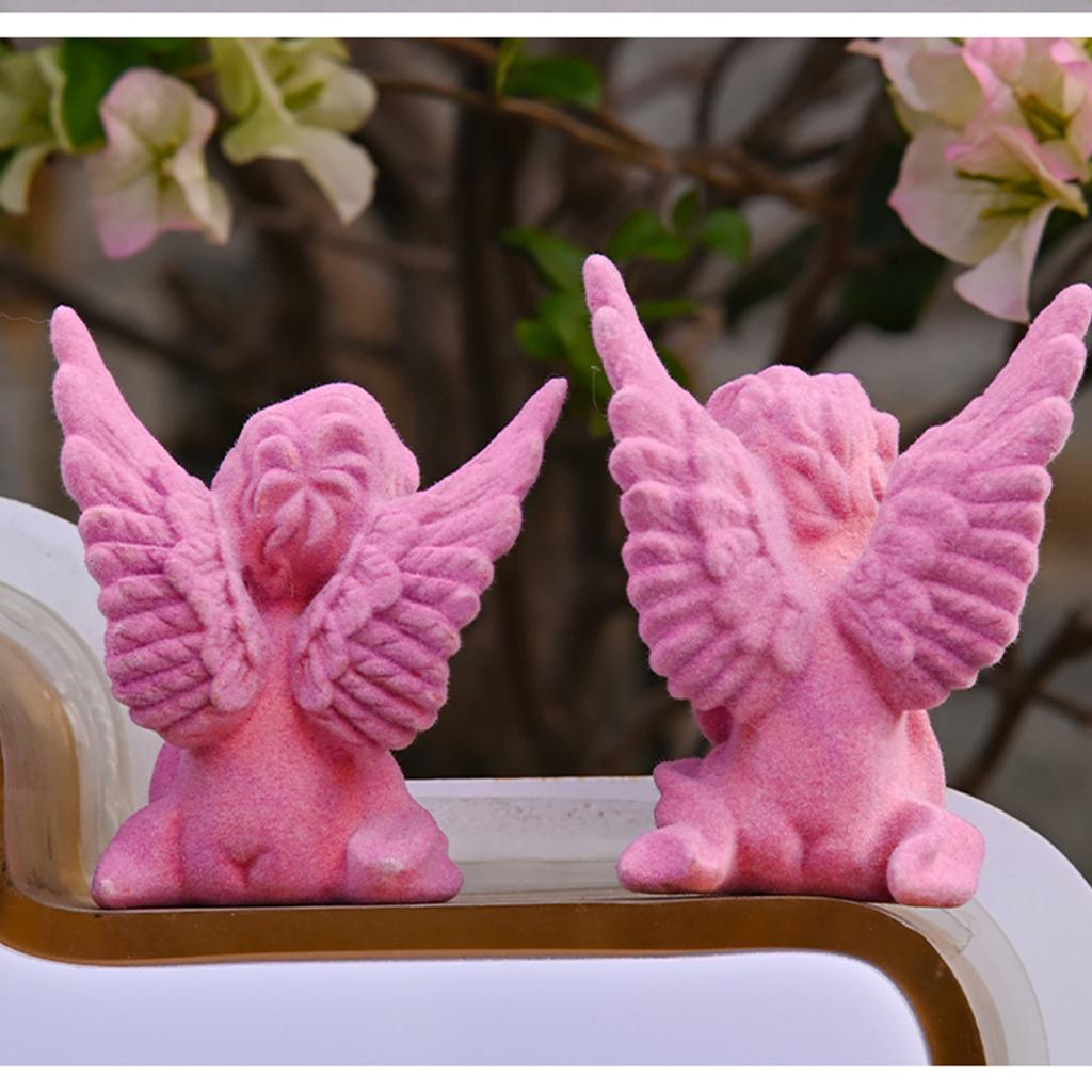 Set Of 2 Little Angel Resin Statue Indoor Home Decor Cute Angel Sculpture Memorial Figurine
