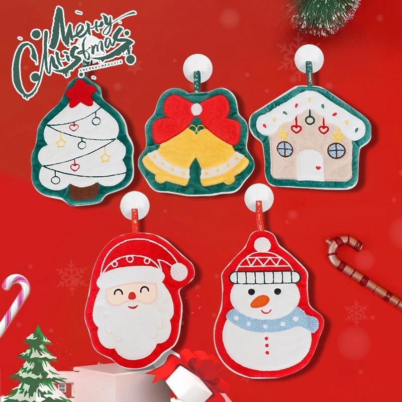 Cute Christmas Cleaning Towel Coral Velvet Hand Towel Snowman Bathroom Hanging Absorbent Dishcloth Soft Cleaning Cloth Rag