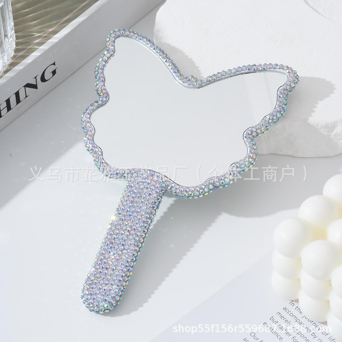 

Diamond Gift Beauty Mirror Portable Plastic Butterfly Mirror Creative Handheld Mirror Handle Makeup Hanging Hole Mirror 12.5*18cm